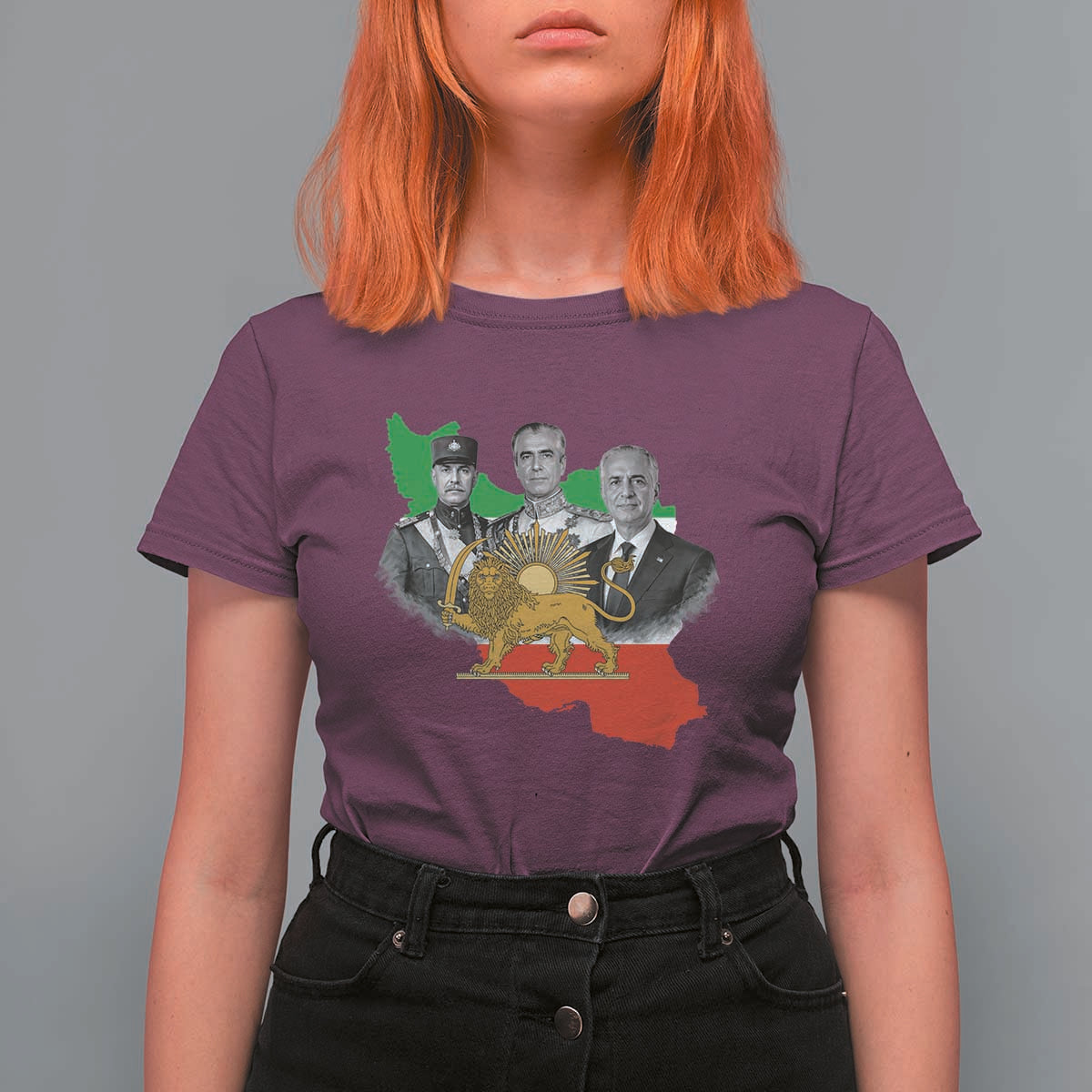Pahlavi Dynasty T Shirt For Women Three Generations Iran Lion and Sun Portrait