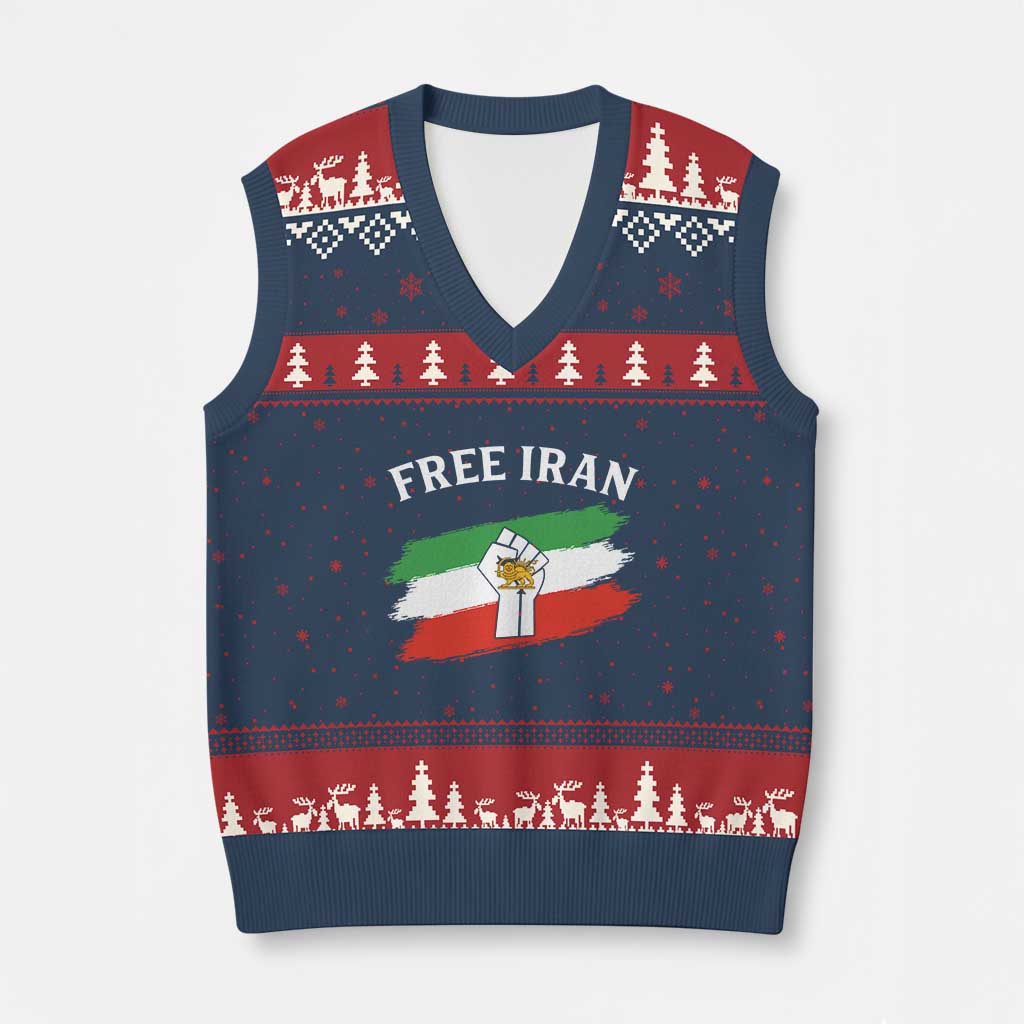 Free Iran V-Neck Knit Sweater Vest Support Iranian Freedom No War