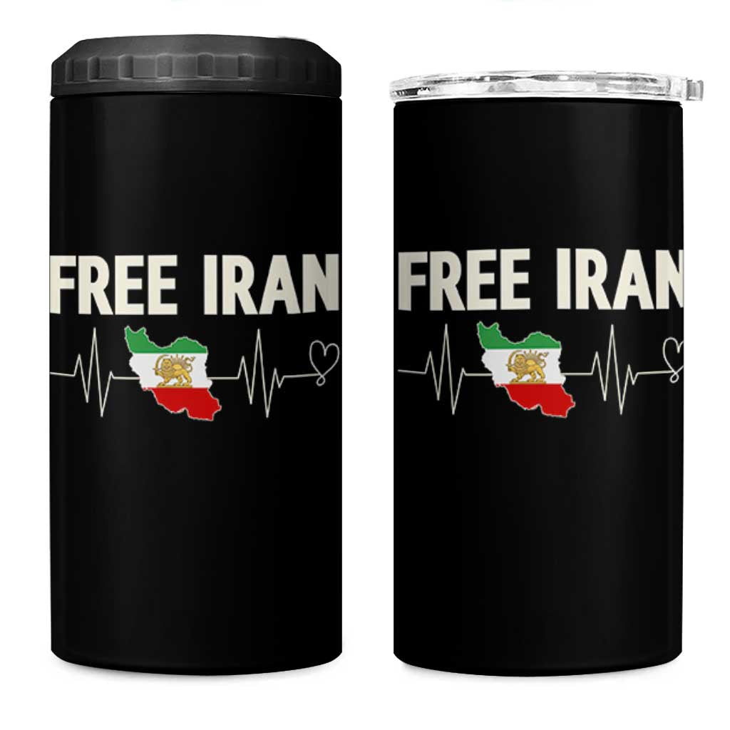 Free Iran Flag 4 in 1 Can Cooler Tumbler Support Iranian Freedom