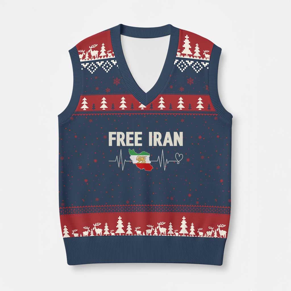 Free Iran Flag V-Neck Knit Sweater Vest Support Iranian Freedom