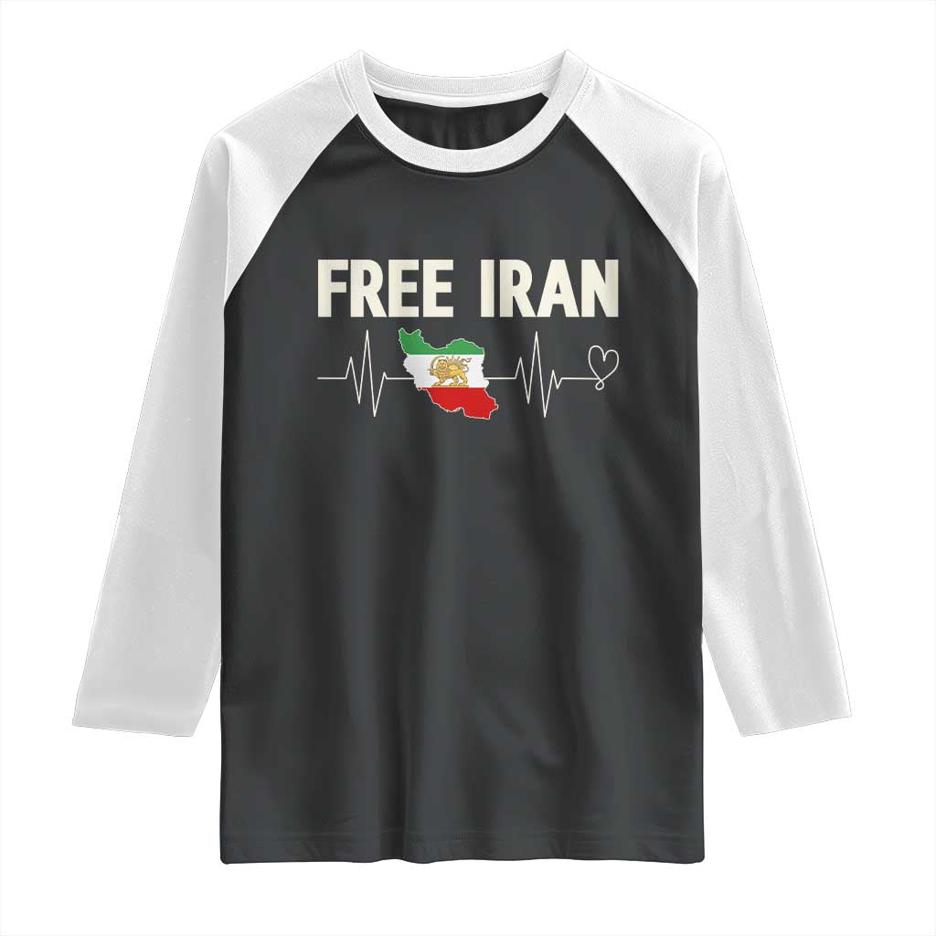 Free Iran Flag Raglan Shirt Support Iranian Freedom