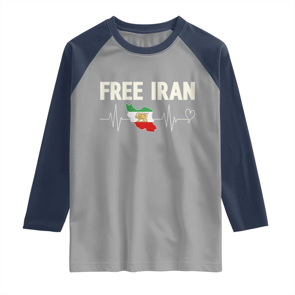 Free Iran Flag Raglan Shirt Support Iranian Freedom