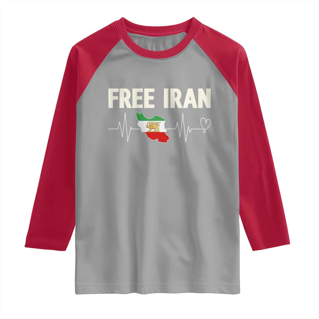 Free Iran Flag Raglan Shirt Support Iranian Freedom