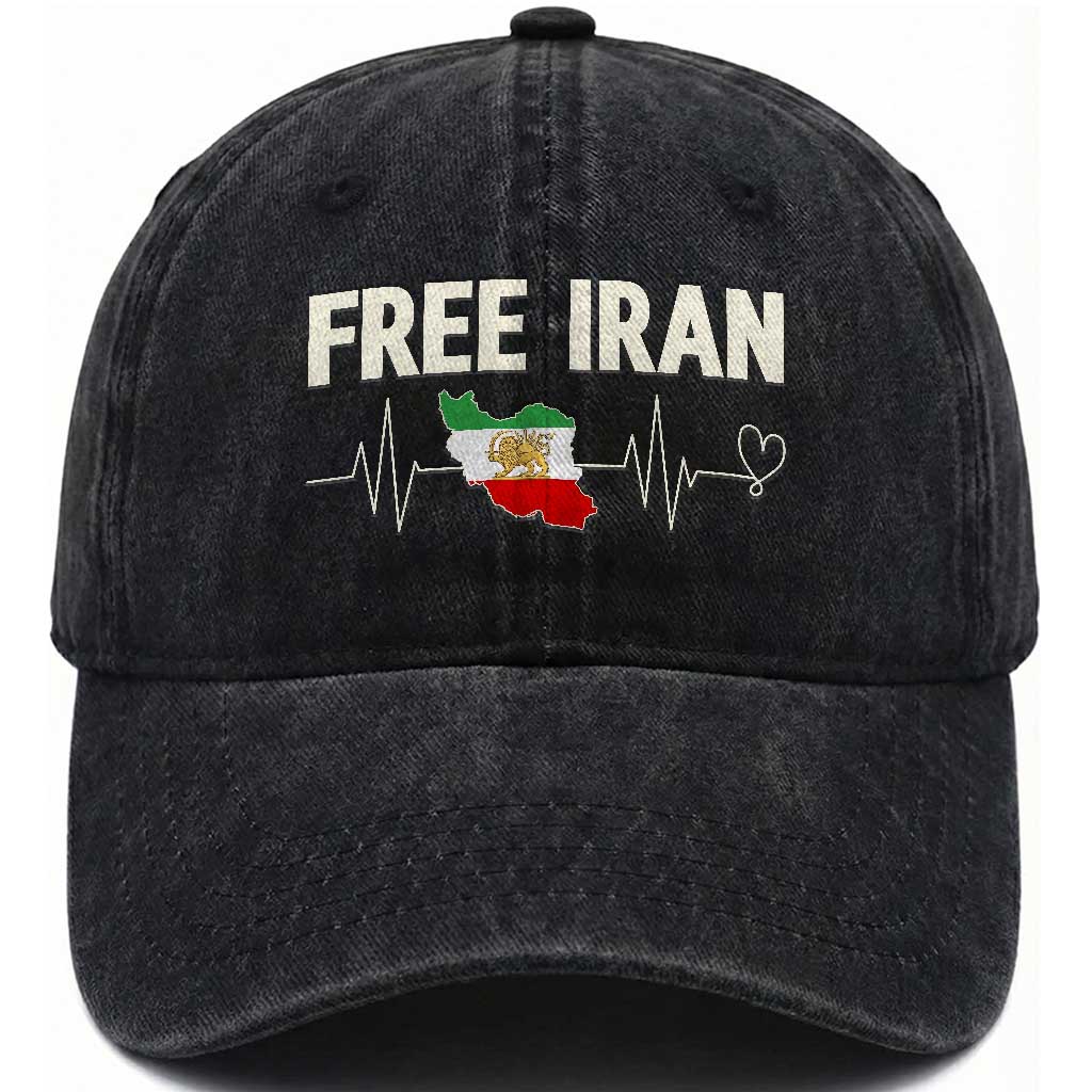 Free Iran Flag Washed Cotton Baseball Cap Support Iranian Freedom