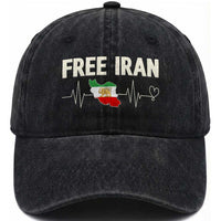Free Iran Flag Washed Cotton Baseball Cap Support Iranian Freedom