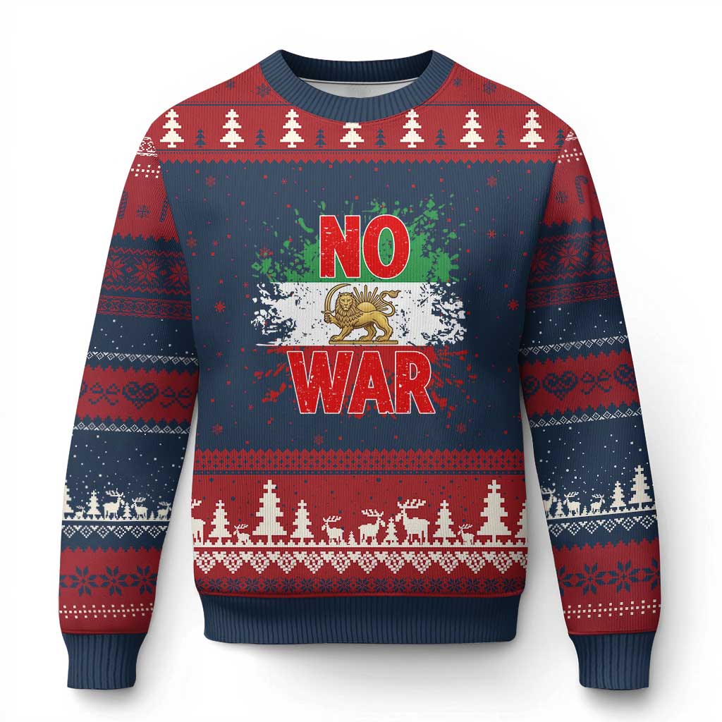 Free Iran Flag Ugly Christmas Sweater No War Support Iranian Freedom