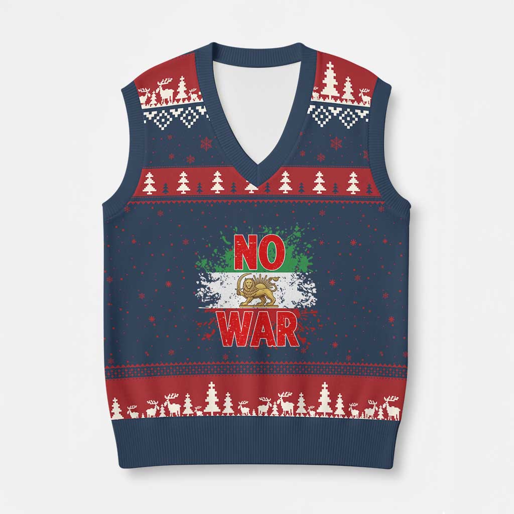 Free Iran Flag V-Neck Knit Sweater Vest No War Support Iranian Freedom