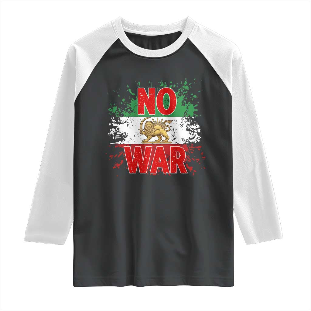 Free Iran Flag Raglan Shirt No War Support Iranian Freedom