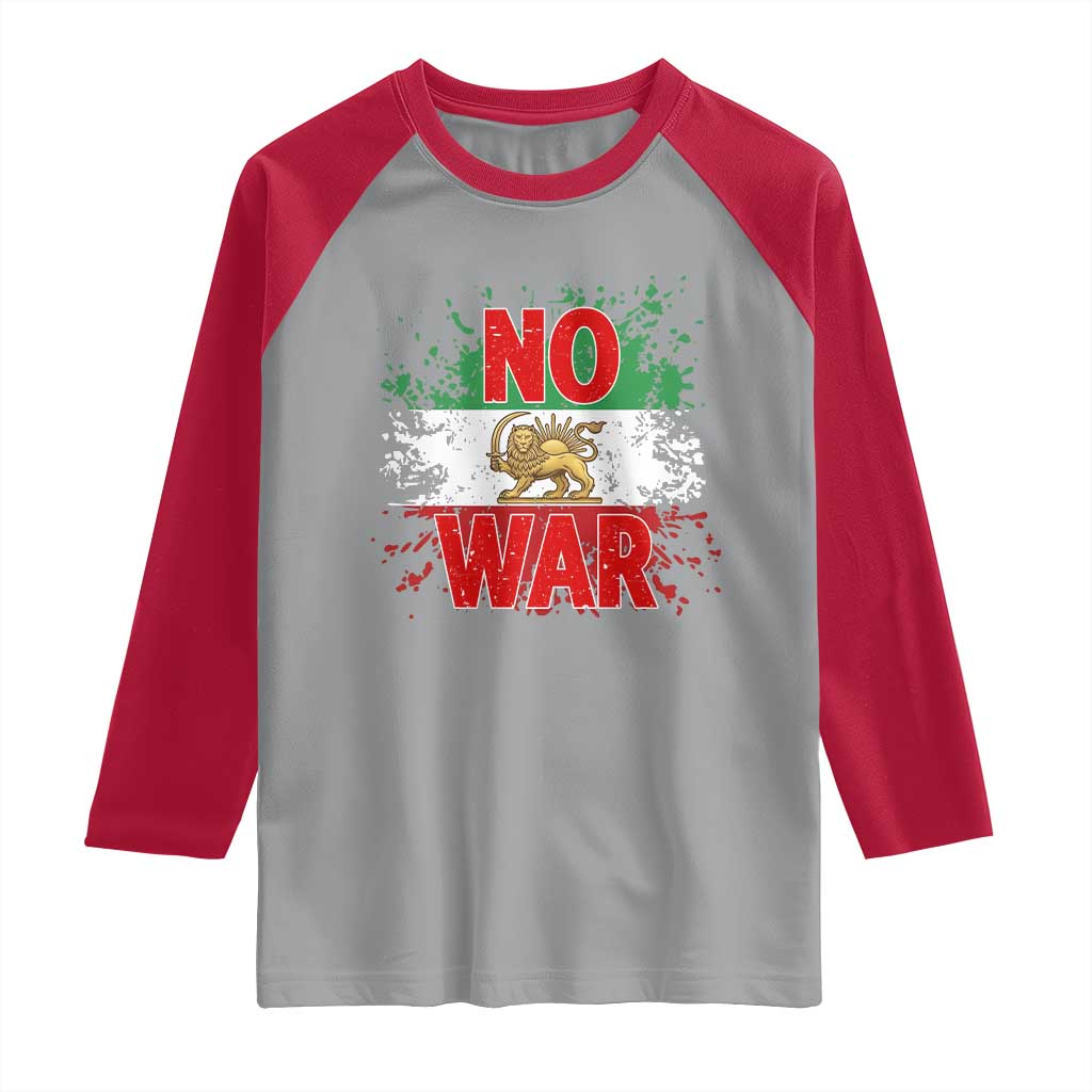Free Iran Flag Raglan Shirt No War Support Iranian Freedom