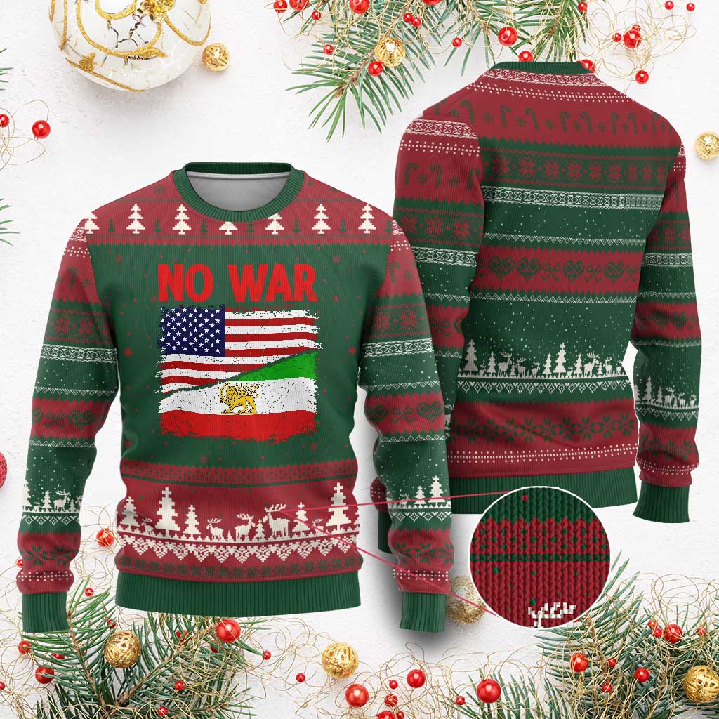 Free Iran Ugly Christmas Sweater No War Peace American Iran Unity