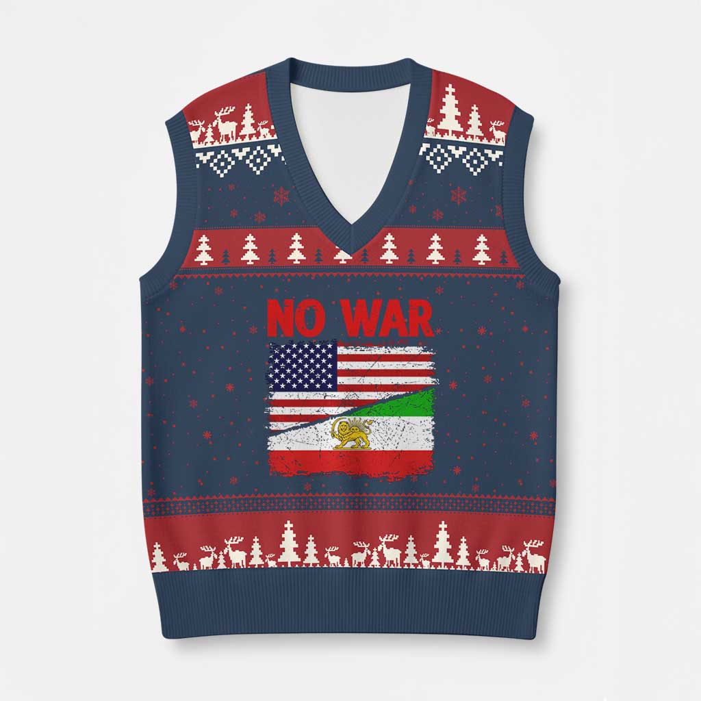 Free Iran V-Neck Knit Sweater Vest No War Peace American Iran Unity