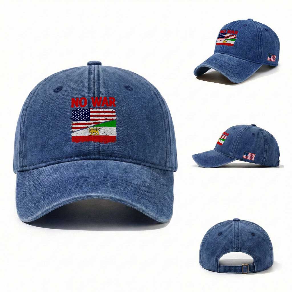 Free Iran Washed Cotton Baseball Cap No War Peace American Iran Unity