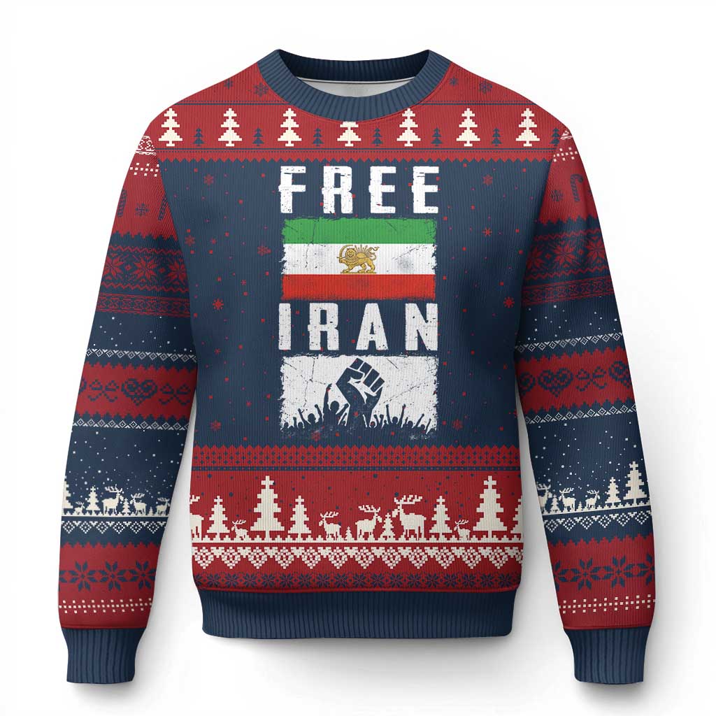 Free Iran Ugly Christmas Sweater Support Iranian Freedom