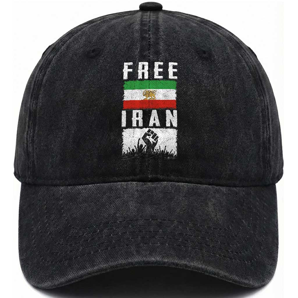 Free Iran Washed Cotton Baseball Cap Support Iranian Freedom