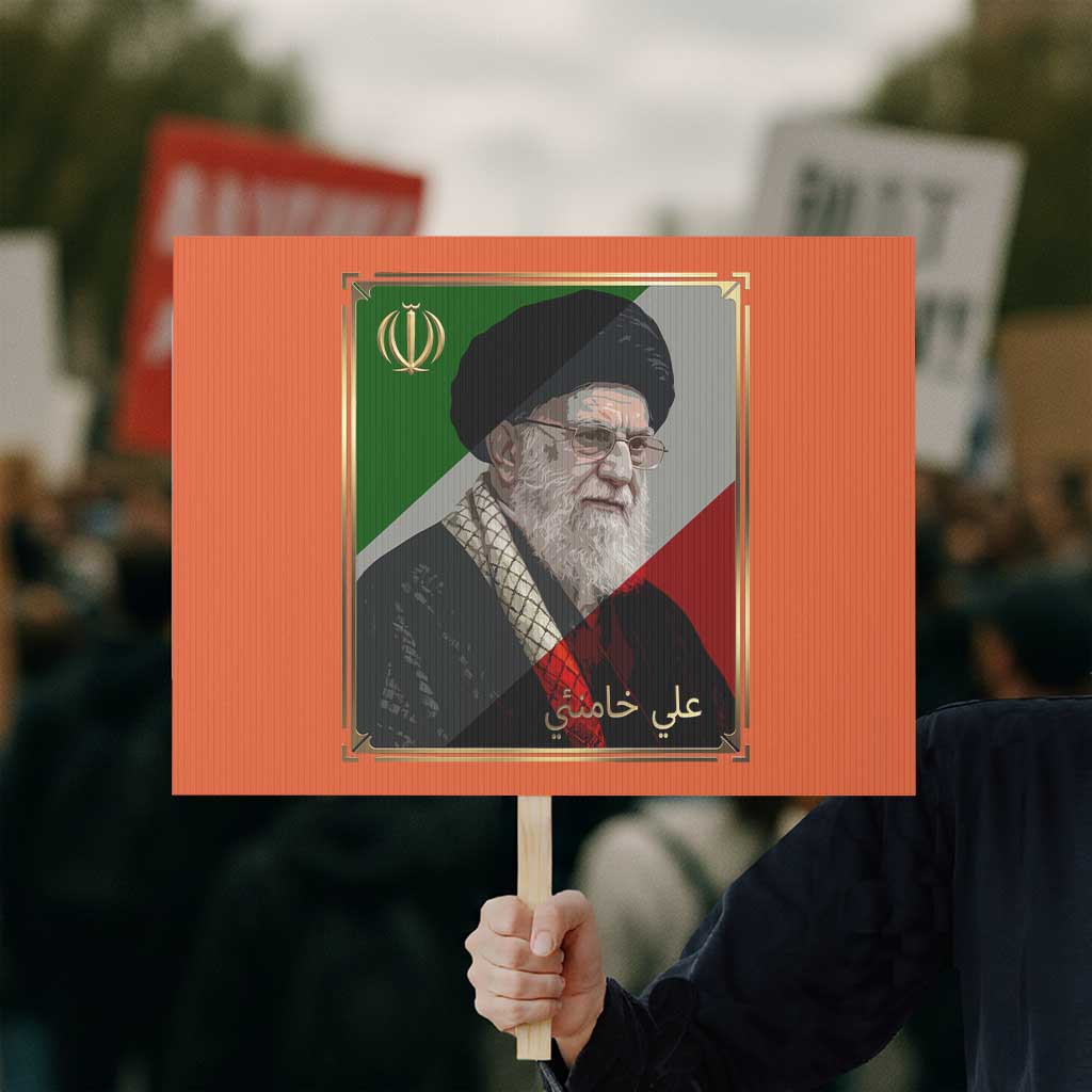 Ali Khamenei Memorial Tribute Portrait Protest Sign