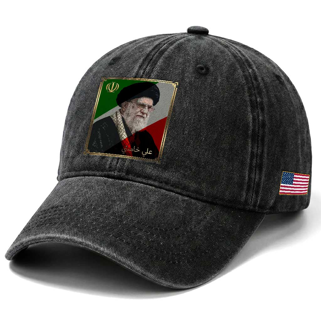 Ali Khamenei Memorial Tribute Portrait Washed Cotton Baseball Cap