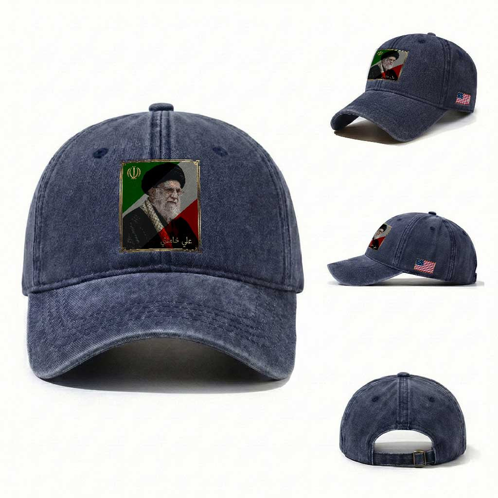 Ali Khamenei Memorial Tribute Portrait Washed Cotton Baseball Cap