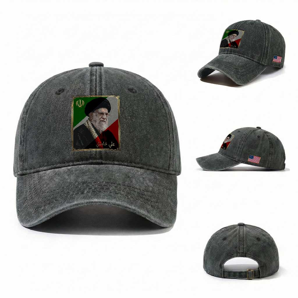Ali Khamenei Memorial Tribute Portrait Washed Cotton Baseball Cap
