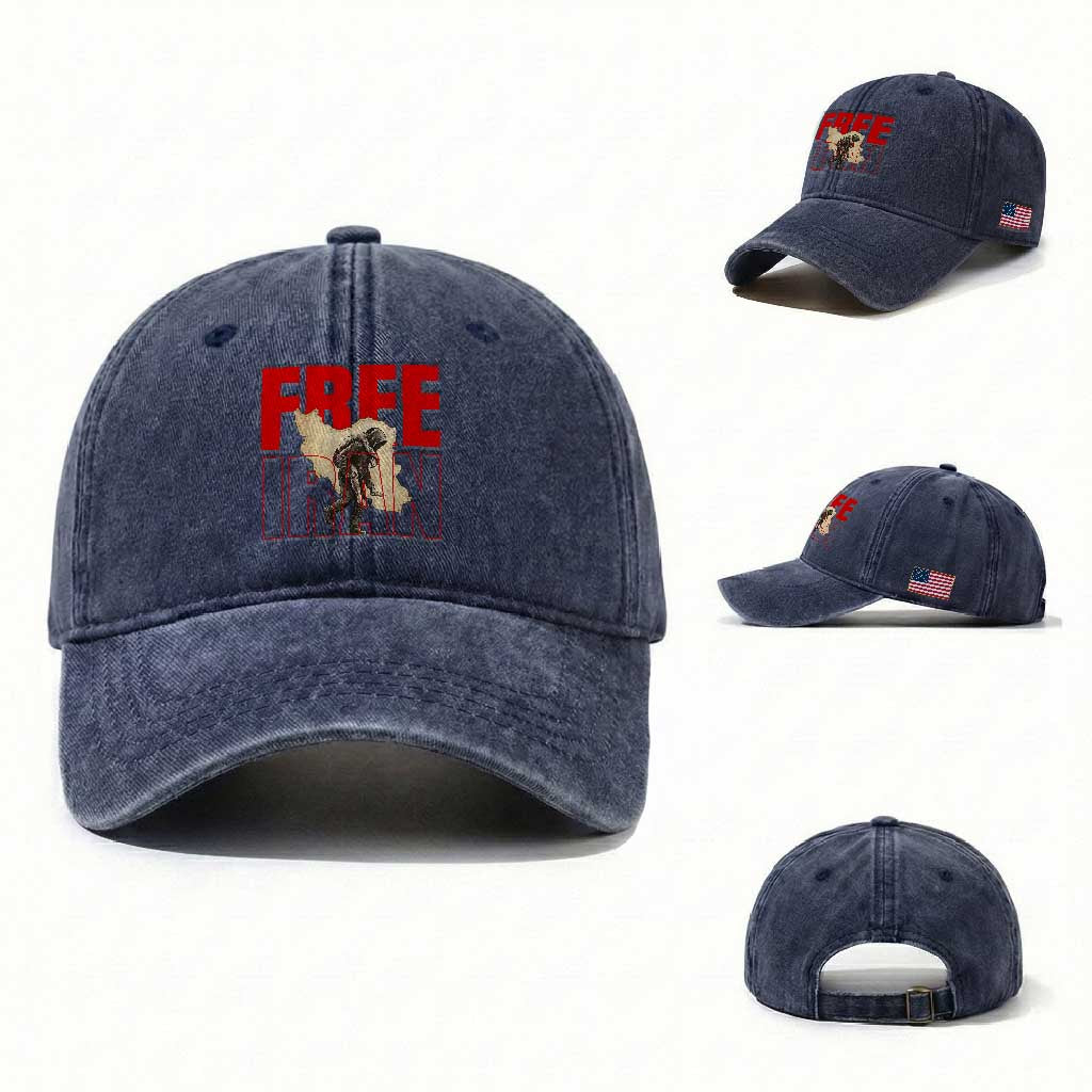 Free Iran Washed Cotton Baseball Cap Iranian Freedom Memorial Hamid Mahdavi Tribute