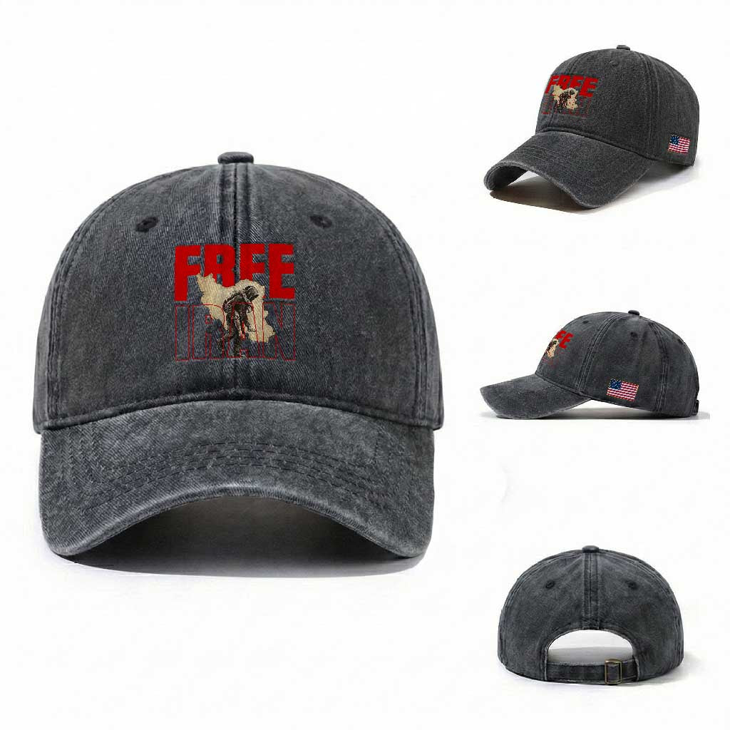 Free Iran Washed Cotton Baseball Cap Iranian Freedom Memorial Hamid Mahdavi Tribute