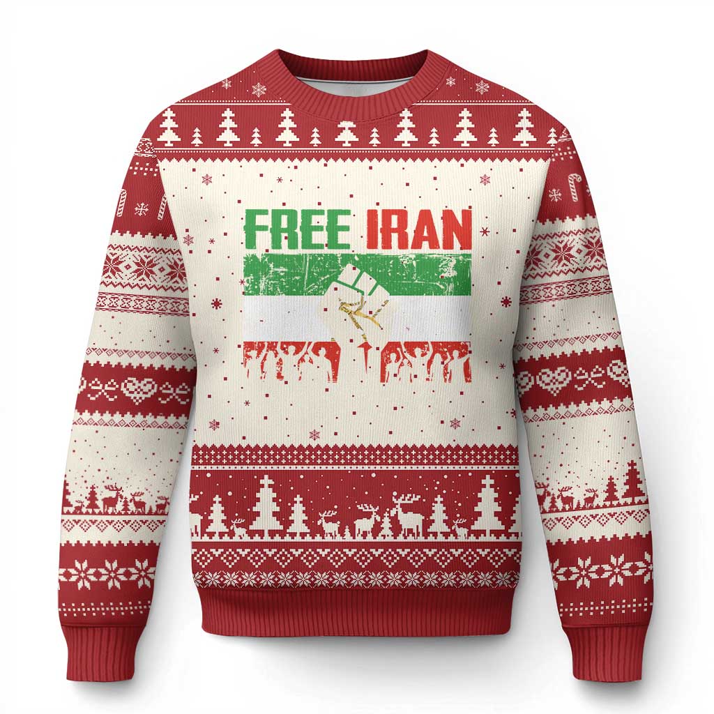 Free Iran Flag Ugly Christmas Sweater Support Iranian Freedom No War