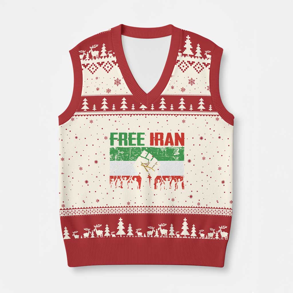 Free Iran Flag V-Neck Knit Sweater Vest Support Iranian Freedom No War
