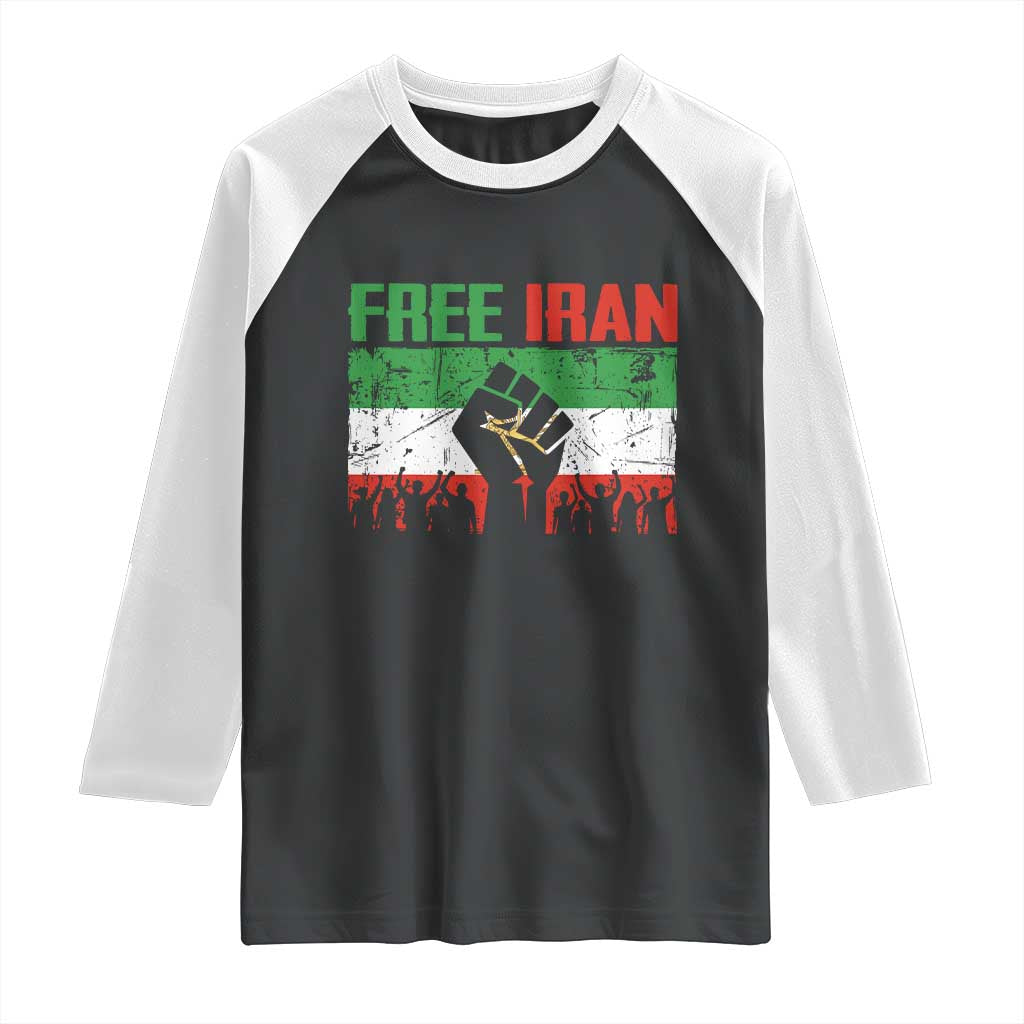 Free Iran Flag Raglan Shirt Support Iranian Freedom No War