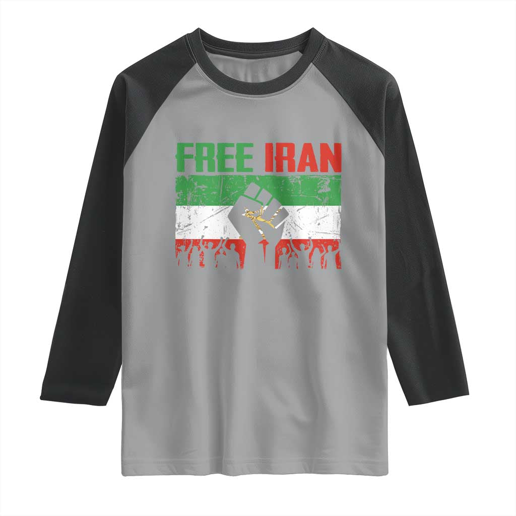 Free Iran Flag Raglan Shirt Support Iranian Freedom No War