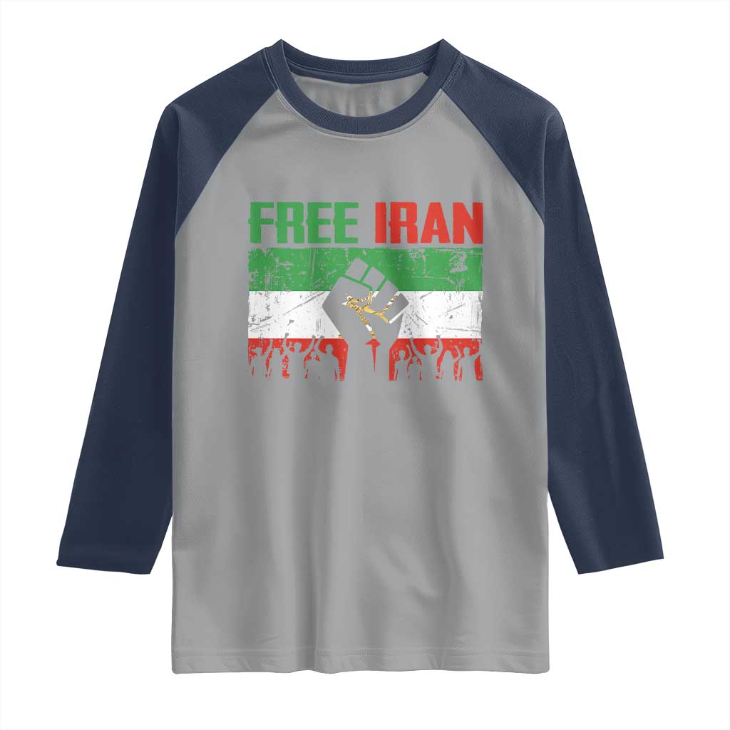 Free Iran Flag Raglan Shirt Support Iranian Freedom No War