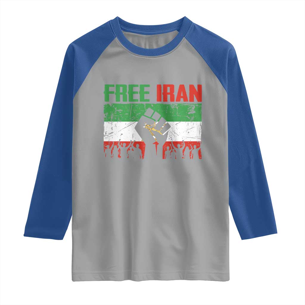 Free Iran Flag Raglan Shirt Support Iranian Freedom No War