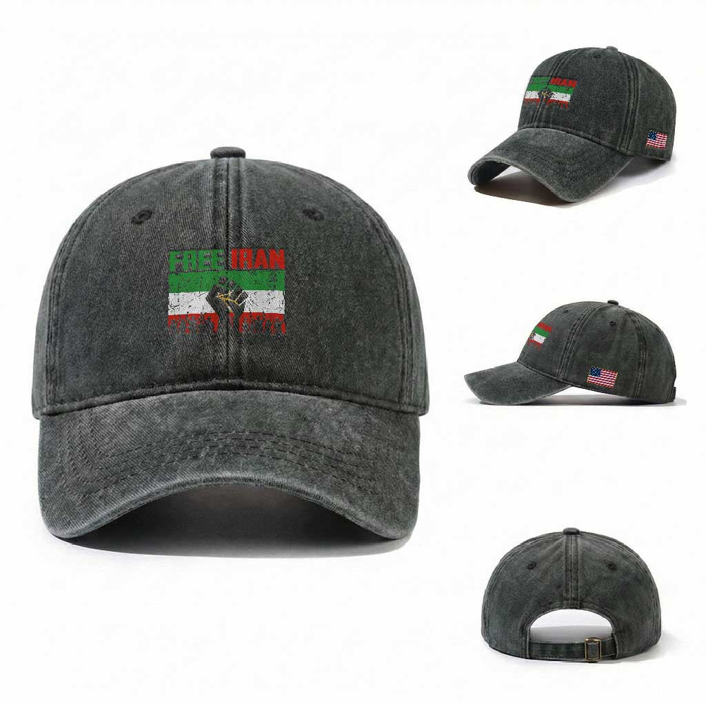 Free Iran Flag Washed Cotton Baseball Cap Support Iranian Freedom No War