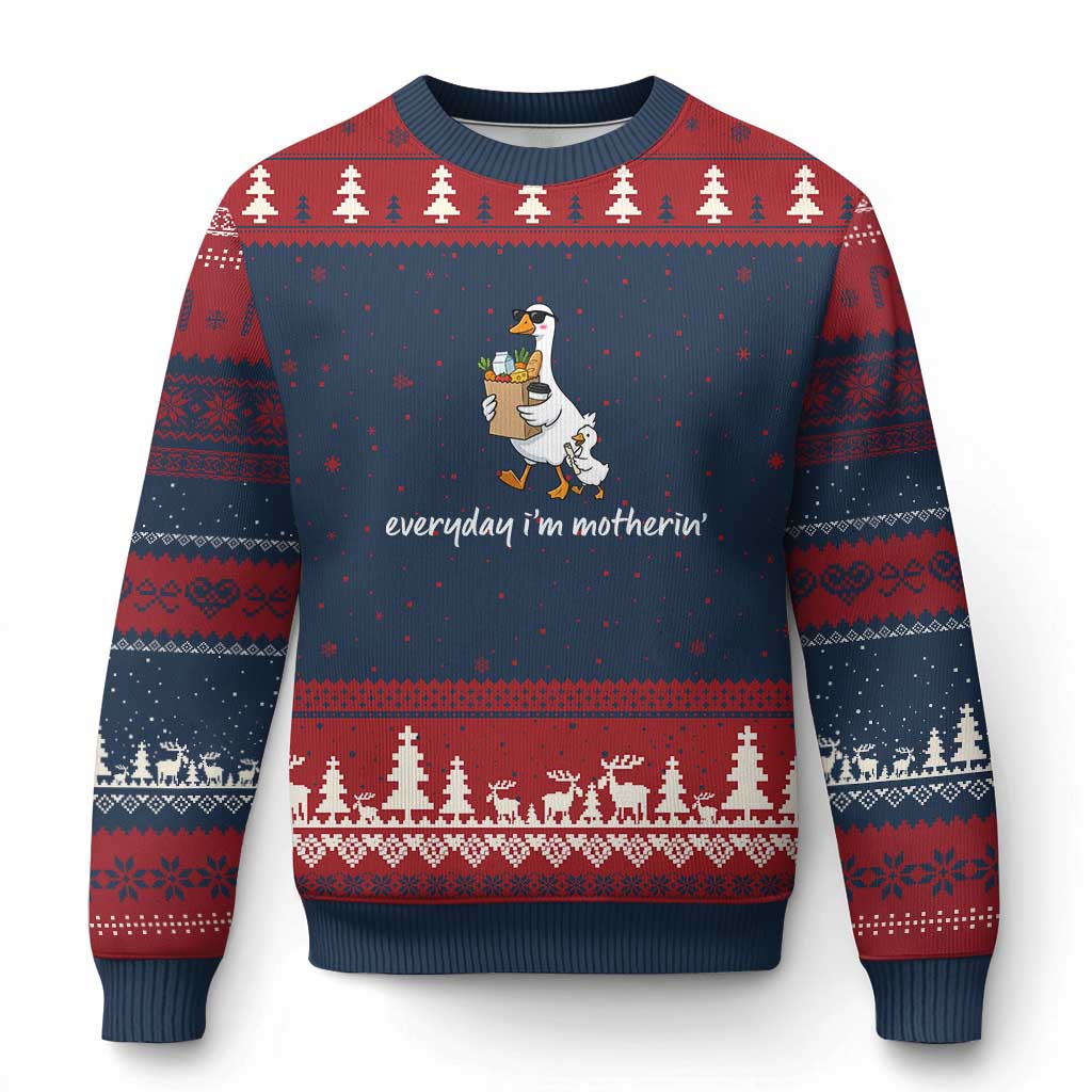 Everyday I'm Motherin Ugly Christmas Sweater Funny Goose Mom