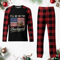 I'll Be in the Backyard Plaid Pajama Set USA Flag Cigar and Bourbon