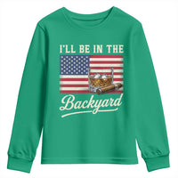 I'll Be in the Backyard Youth Sweatshirt USA Flag Cigar and Bourbon