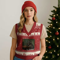 I'll Be in the Backyard V-Neck Knit Sweater Vest Funny Whiskey Cigar Raccoon Meme TS14