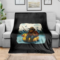Funny Bigfoot Fishing Throw Blanket Sasquatch Sitting Rubber Duckie Cruise - Wonder Print Shop