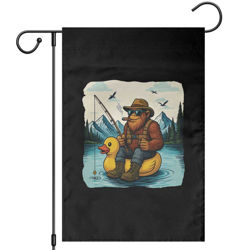 Funny Bigfoot Fishing Garden Flag Sasquatch Sitting Rubber Duckie Cruise - Wonder Print Shop