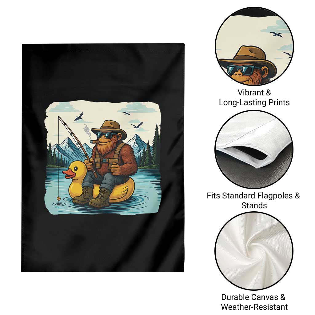 Funny Bigfoot Fishing Garden Flag Sasquatch Sitting Rubber Duckie Cruise - Wonder Print Shop