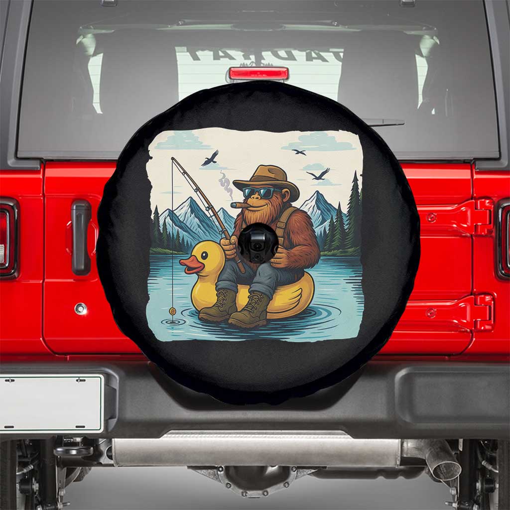 Funny Bigfoot Fishing Spare Tire Cover Sasquatch Sitting Rubber Duckie Cruise - Wonder Print Shop