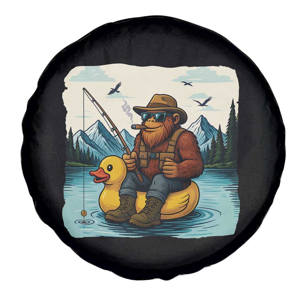 Funny Bigfoot Fishing Spare Tire Cover Sasquatch Sitting Rubber Duckie Cruise - Wonder Print Shop