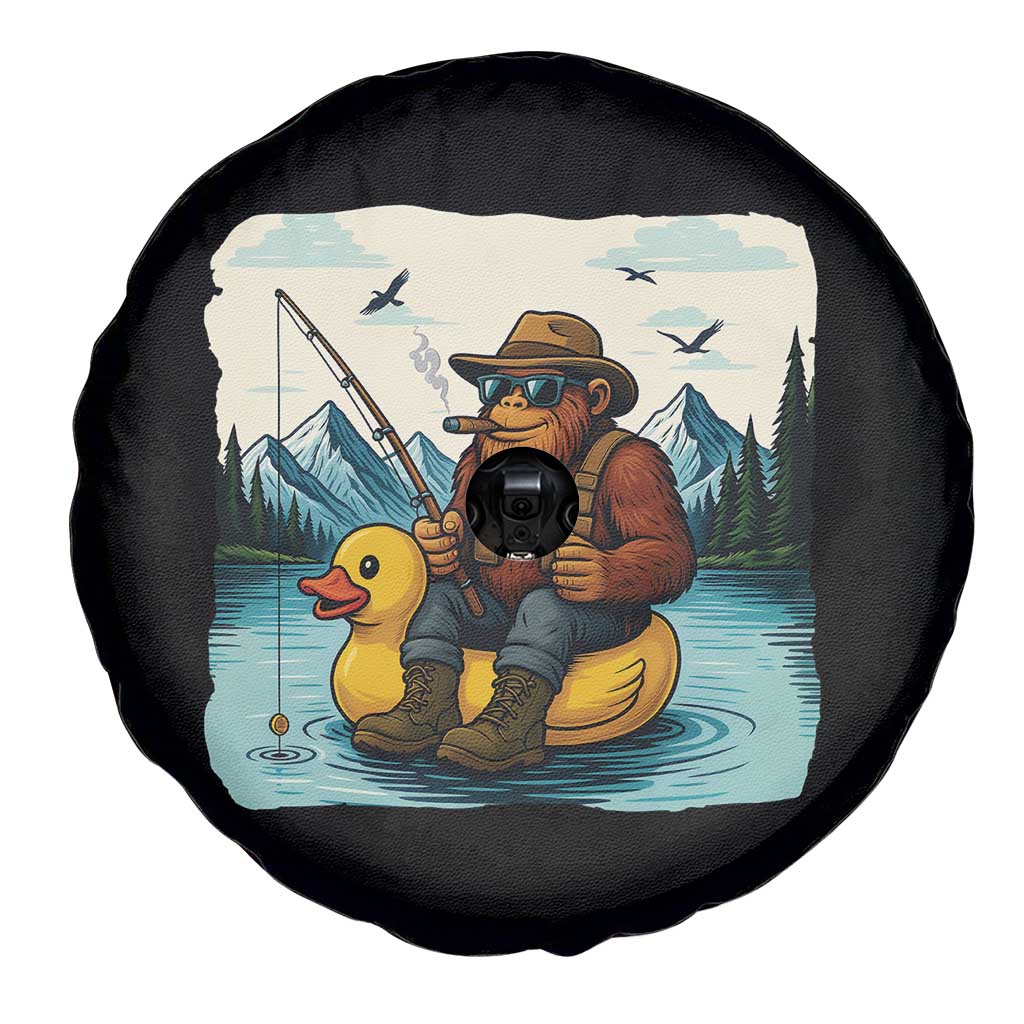 Funny Bigfoot Fishing Spare Tire Cover Sasquatch Sitting Rubber Duckie Cruise - Wonder Print Shop