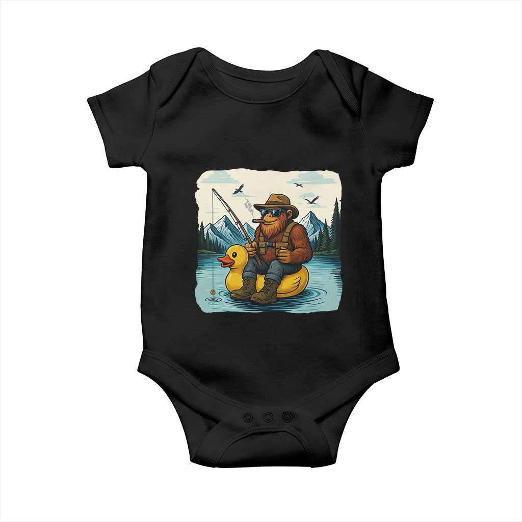 Funny Bigfoot Fishing Baby Onesie Sasquatch Sitting Rubber Duckie Cruise - Wonder Print Shop