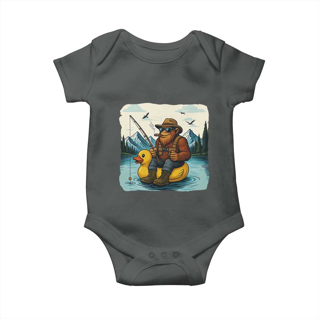 Funny Bigfoot Fishing Baby Onesie Sasquatch Sitting Rubber Duckie Cruise - Wonder Print Shop