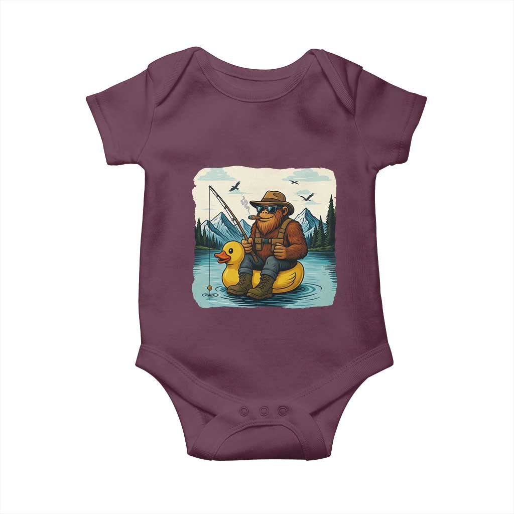 Funny Bigfoot Fishing Baby Onesie Sasquatch Sitting Rubber Duckie Cruise - Wonder Print Shop