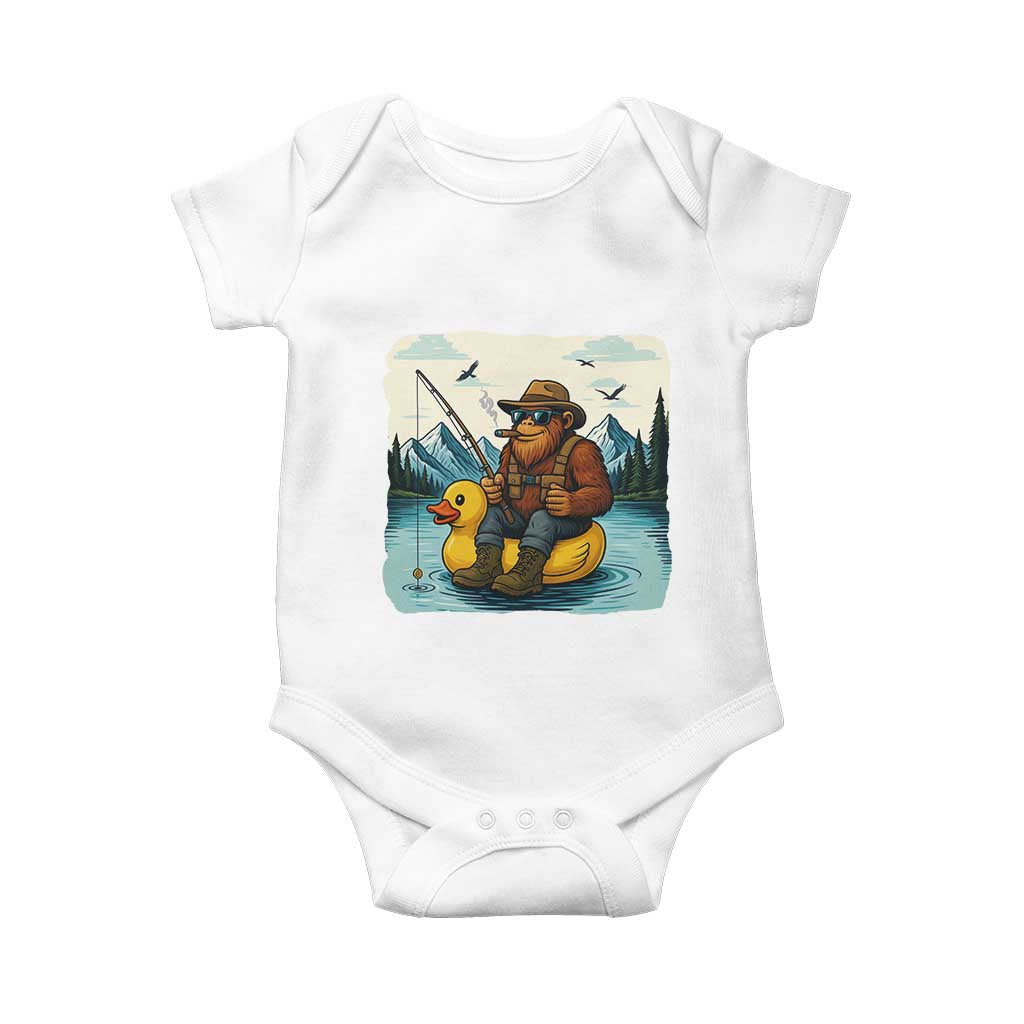 Funny Bigfoot Fishing Baby Onesie Sasquatch Sitting Rubber Duckie Cruise - Wonder Print Shop