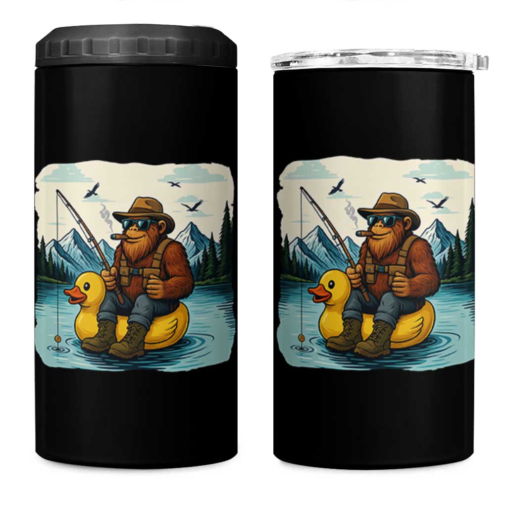 Funny Bigfoot Fishing 4 in 1 Can Cooler Tumbler Sasquatch Sitting Rubber Duckie Cruise - Wonder Print Shop