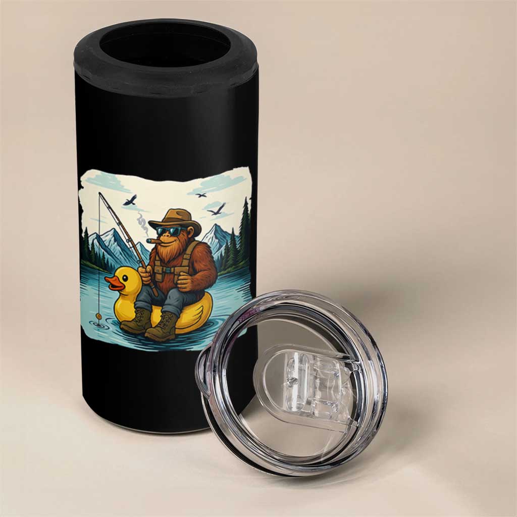 Funny Bigfoot Fishing 4 in 1 Can Cooler Tumbler Sasquatch Sitting Rubber Duckie Cruise - Wonder Print Shop