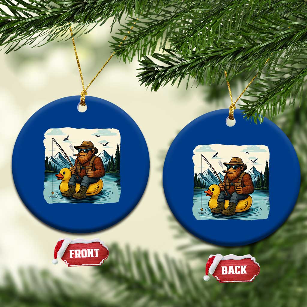 Funny Bigfoot Fishing Ceramic Ornament Sasquatch Sitting Rubber Duckie Cruise - undefined