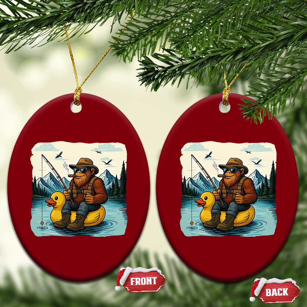 Funny Bigfoot Fishing Ceramic Ornament Sasquatch Sitting Rubber Duckie Cruise - undefined