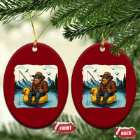 Funny Bigfoot Fishing Ceramic Ornament Sasquatch Sitting Rubber Duckie Cruise - undefined